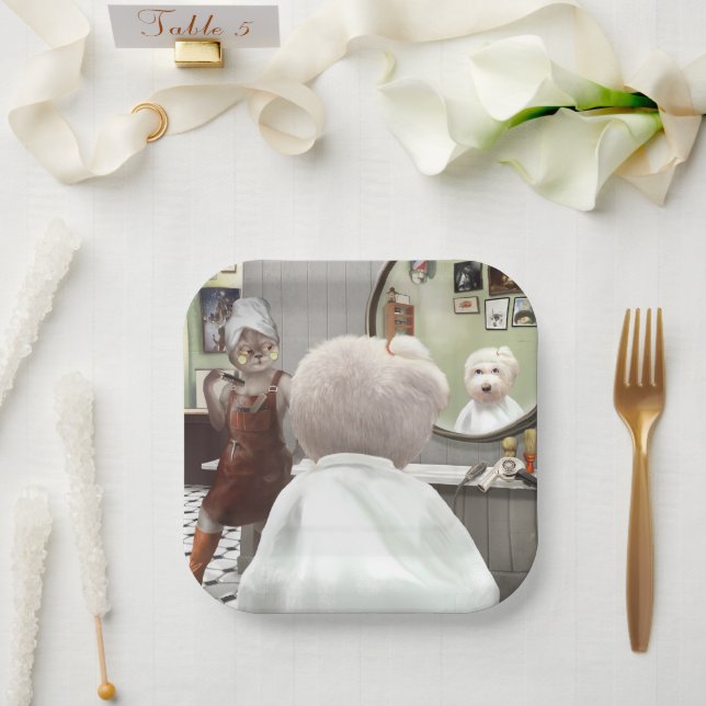 Whimsical Pet Barber Shop Paper Plate (Wedding)