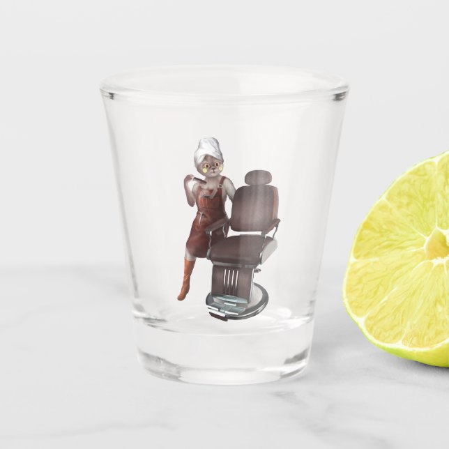 Whimsical Pet Barber Shop Shot Glass (Front)