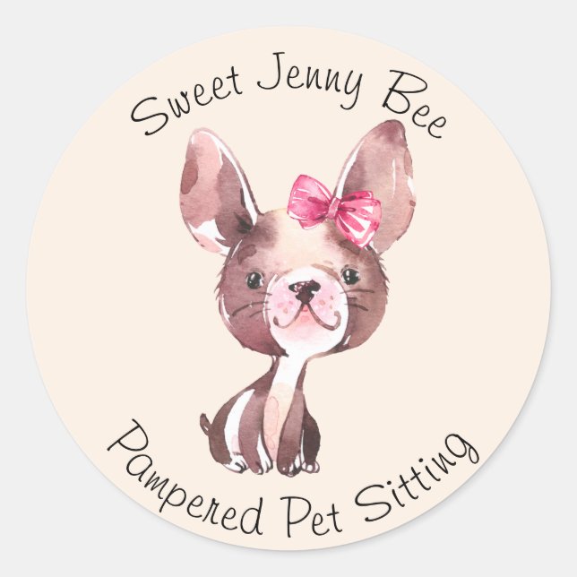 Whimsical Pet Sitting Business & Marketing Classic Round Sticker (Front)