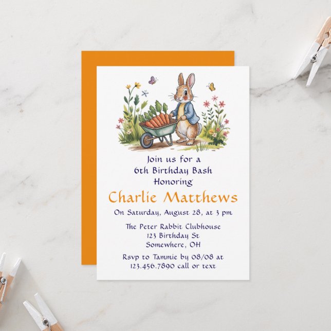 Whimsical Peter Rabbit Boy Birthday Bash  Invitation (Front/Back In Situ)
