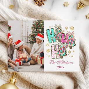 Whimsical Photo  Ho Ho Ho Christmas Family  Holiday Card