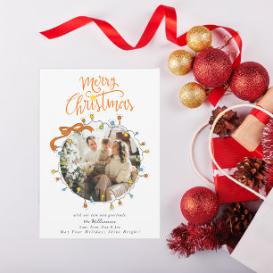 Whimsical Photo Pastel Christmas Lights  Holiday Card