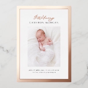 Whimsical Photo Rose Gold Foil Birth Announcement