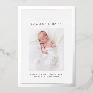 Whimsical Photo Silver Foil Birth Announcement