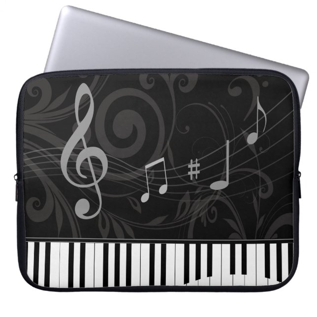 Whimsical Piano and Musical Notes Laptop Sleeve (Front)