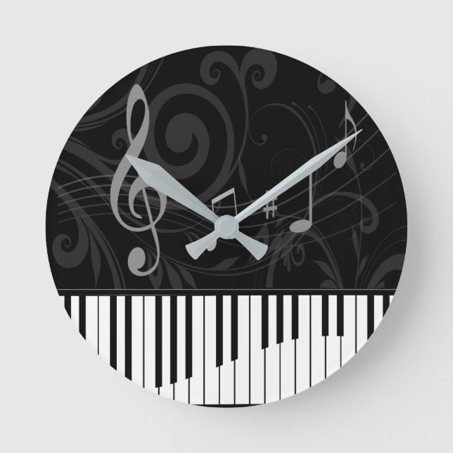 Whimsical Piano and Musical Notes Round Clock (Front)