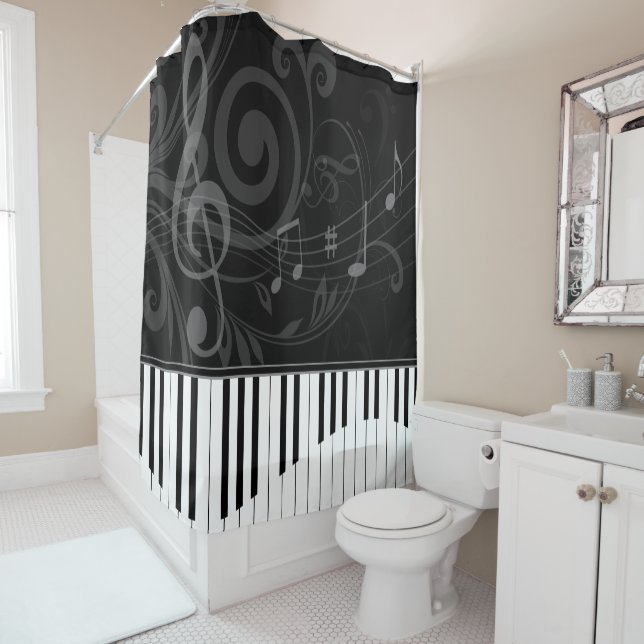 Whimsical Piano and Musical Notes Shower Curtain (In Situ)