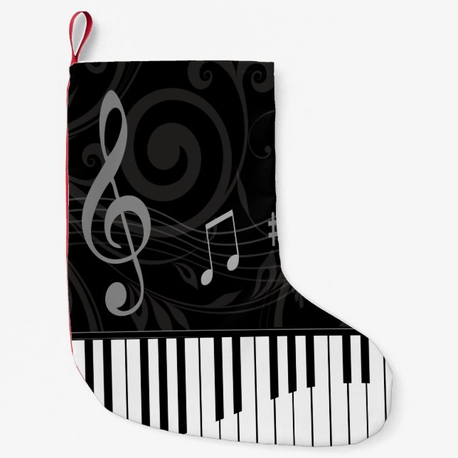 Whimsical Piano and Musical Notes Small Christmas Stocking (Front)