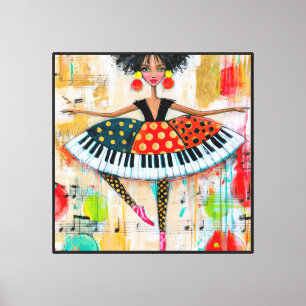 Whimsical Piano Keys Music Ballerina Canvas Print