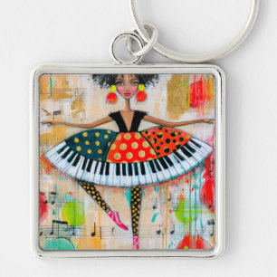 Whimsical Piano Keys Music Ballerina Key Ring