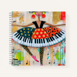 Whimsical Piano Keys Music Ballerina Notebook