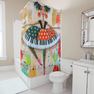 Whimsical Piano Keys Music Ballerina Shower Curtain