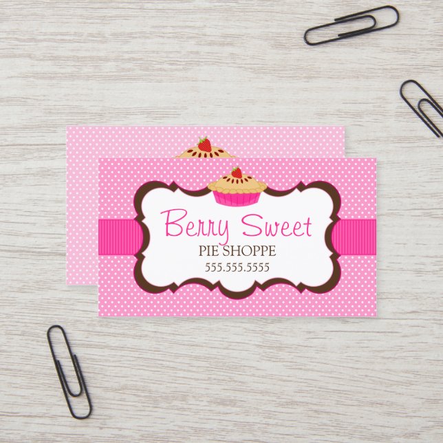 Whimsical Pie Bakery Pink Business Card (Front/Back In Situ)
