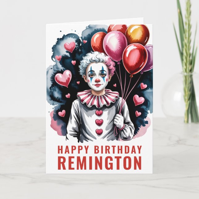 Whimsical Pierrot Birthday Clown Card (Front)
