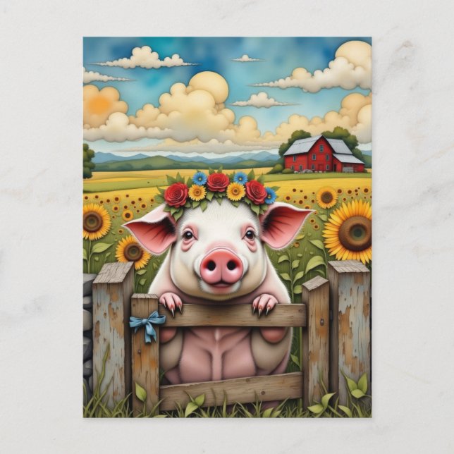 Whimsical Pig Postcard (Front)