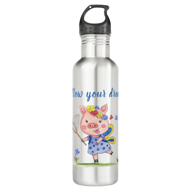 Whimsical Piglet//Follow Your Dreams 710 Ml Water Bottle (Front)