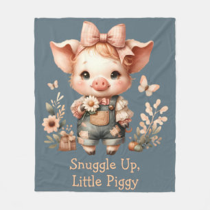 Whimsical Piglet in Pastel Overalls Blue Fleece Blanket