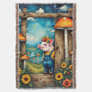 Whimsical Piglet Throw Blanket