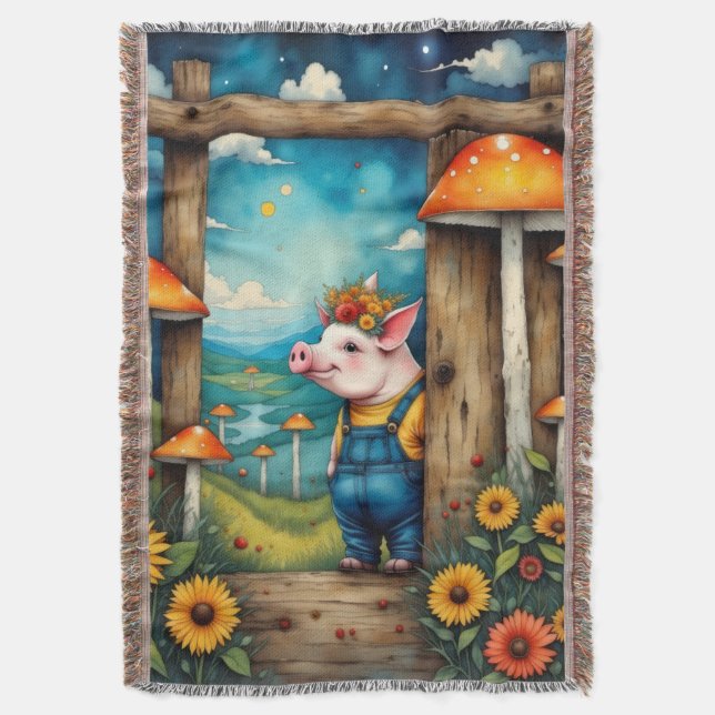 Whimsical Piglet Throw Blanket (Front Vertical)