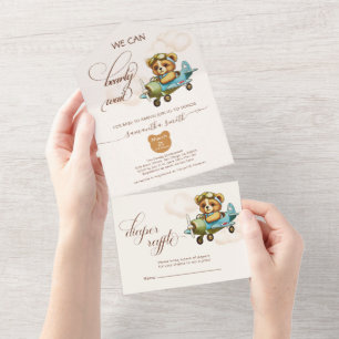 Whimsical Pilot Teddy Bear Baby Shower All In One Invitation