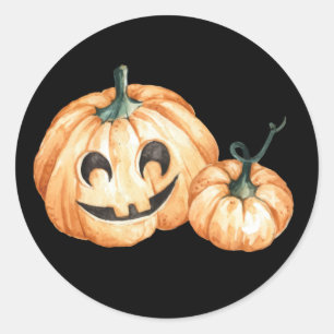 Whimsical Pimpkins Watercolor Halloween Classic Round Sticker