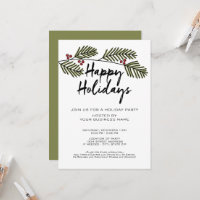 Whimsical Pine Branch Rustic Script Holiday Party