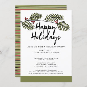 Whimsical Pine Branch Rustic Script Holiday Party Invitation