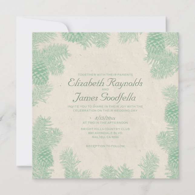 Whimsical Pine Cone Wedding Invitations (Front)