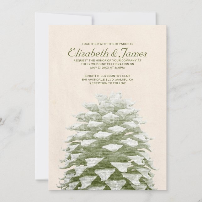 Whimsical Pine Cones Wedding Invitations (Front)