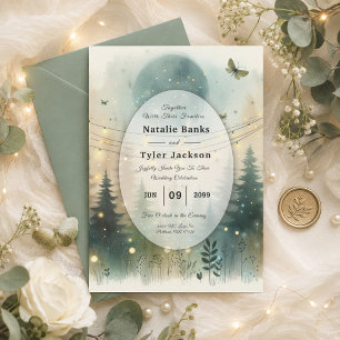 Whimsical Pine Forest Fairy Lights Wedding Invitation