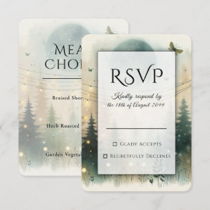 Whimsical Pine Forest Fairy Lights Wedding RSVP Card