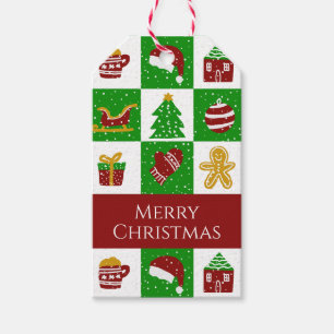 Whimsical Pine Green Christmas Squares Custom Name Gift Tags
