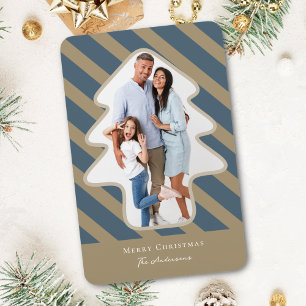 Whimsical Pine Tree Shaped Photo Holiday Card Magnet