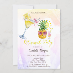 Whimsical Pineapple Cocktail Lemon Retirement  Invitation