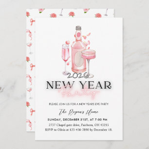 Whimsical Pink 2026 New Year Party Invitation