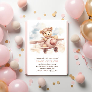 Whimsical Pink Aeroplane Adventure Baby Shower Invitation