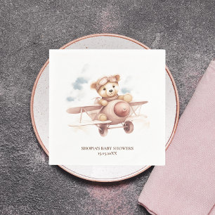 Whimsical Pink Aeroplane Adventure Baby Shower Napkin