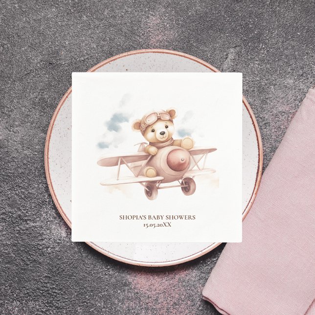 Whimsical Pink Aeroplane Adventure Baby Shower Napkin (Creator Uploaded)