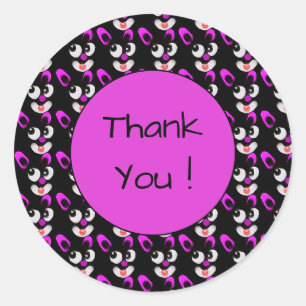 Whimsical Pink and black Cartoon Rabbits Thank You Classic Round Sticker