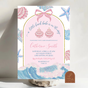 Whimsical Pink and Blue Beach Babe Baby Shower Invitation