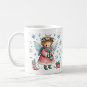 Whimsical Pink and Blue Christmas Angel  Coffee Mug