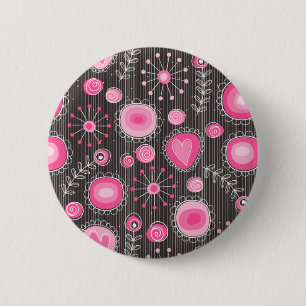 Whimsical pink and blue hearts and flowers floral 6 cm round badge