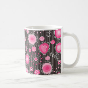 Whimsical pink and blue hearts and flowers floral coffee mug