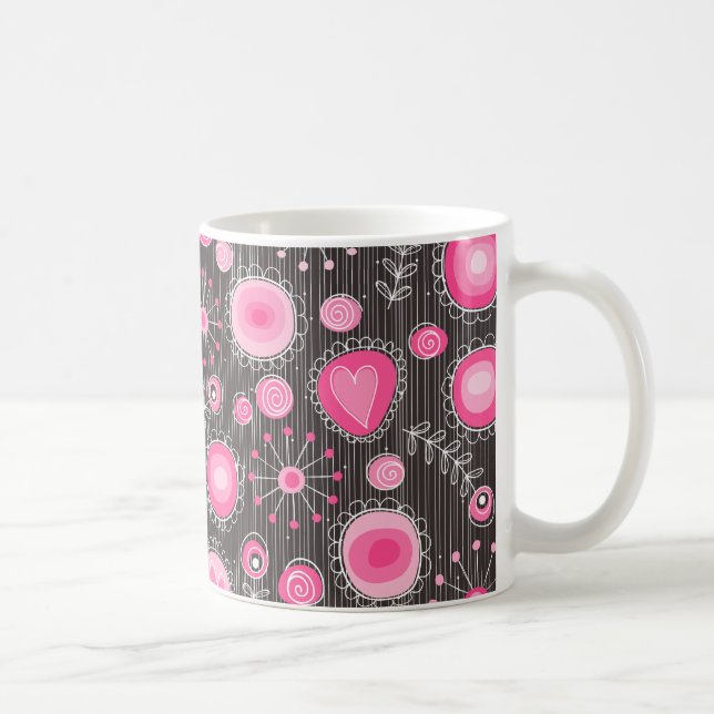 Whimsical pink and blue hearts and flowers floral coffee mug (Right)