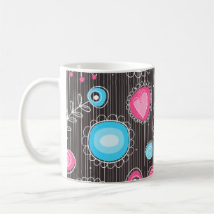 Whimsical pink and blue hearts and flowers floral coffee mug