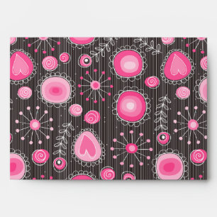 Whimsical pink and blue hearts and flowers floral envelopes