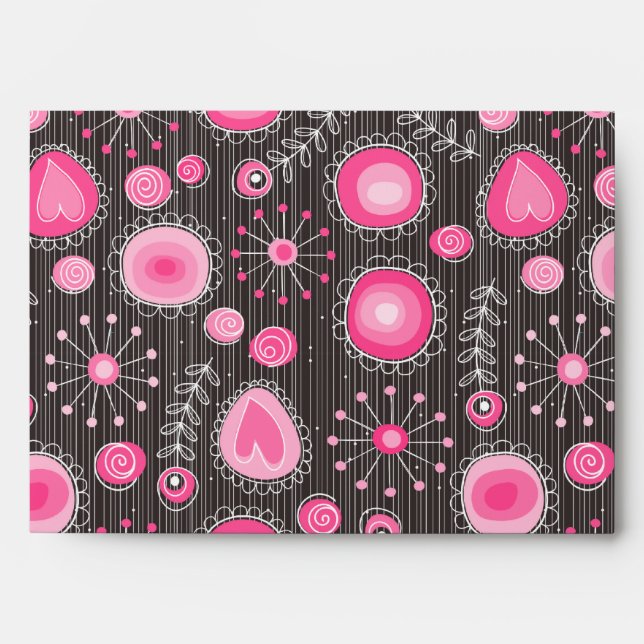 Whimsical pink and blue hearts and flowers floral envelopes (Front)