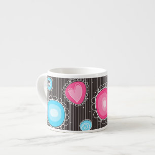 Whimsical pink and blue hearts and flowers floral espresso cup