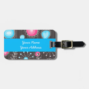 Whimsical pink and blue hearts and flowers floral luggage tag