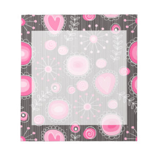Whimsical pink and blue hearts and flowers floral notepad
